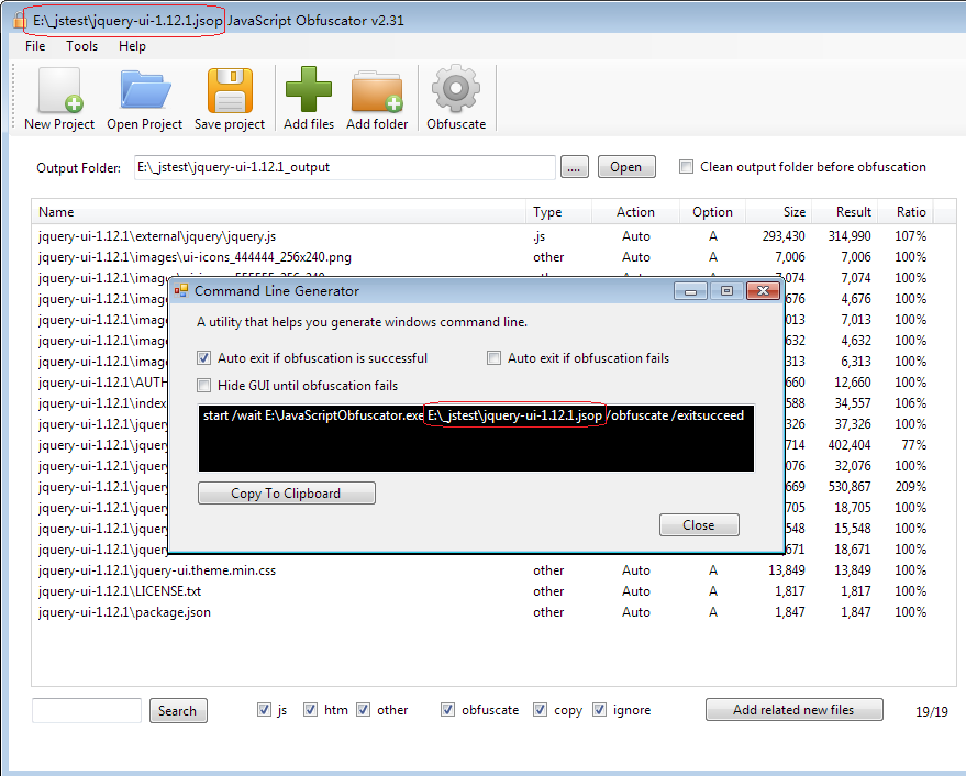 Command line dialog in JavaScript Obfuscator